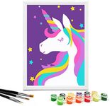 Nariolar Paint by Numbers for Kids 3+ with 7x9.5 Inch Pre-Printed Cardboard, 6 Acrylic Paint Pots, and 3 Brushes – Colorful Unicorn Room Decor for Children,(Colorful Unicorn)