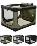 derimkcoa Collapsible Travel Dog Crate for Medium Large Dogs, Portable Dog Crate 4-Door Foldable Soft Kennel with Chew-Proof Mesh Windows for Indoor & Outdoor Travel,with Storage Bag,76*54*54cm,Green