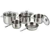 Vinod Stainless Steel Induction Friendly Tuscany Set 5 Pieces - Saucepan (14 cm/1.3 Litre), 3 Cassseroles (14 cm,16 cm & 18 cm/1.3,2 & 2.8 Litre), Frypan (18 cm) & 3 Glass Lids.