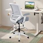 BOLISS 400lbs Mesh Ergonomic Drafting Chair,Tall Office Chair, Standing Desk Chair,Height Adjustable Armrest,Lumbar Support,Foot Ring,Swivel Computer Task Chair-Grey