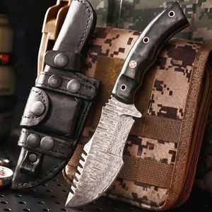 BIGCAT ROAR Black Jaguar - Handmade Damascus Steel Tracker Knife 10" - Full Tang Fixed Blade - Micarta Handle & Leather Sheath - Bushcraft Outdoor Camping & Survival Hunting Knife - Collector Gifts