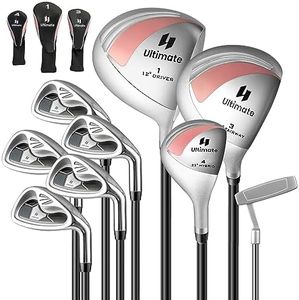 GYMAX Complete Golf Club Set for Women, 12 PCS Right Hand Golf Set with #1 Driver & #3 Fairway & #4 Hybrid & #6/#7/#8/#9/#P Irons, Putter & Head Covers, Ladies Golf Clubs Full Set (Pink, Clubs Only)