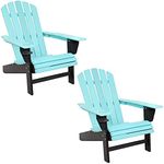 Sunnydaze Turquoise/Black Outdoor Adirondack Chairs with Drink Holders - Set of 2 - Heavy Duty HDPE Weatherproof Patio Chair - Ideal for Lawn, Garden, and Around The Firepit