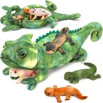 MorisMos Green Lizard Teddy Soft Toy with Babies inside, Lifelike Bearded Dragon Stuffed Animal Plush Toys Cuddly Big, Kawaii Presents for Boys Girls Kids Girlfriend Birthday Party Decoration 68cm