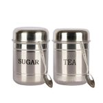 PRAGAT VIEW Stainless Steel 2 Pcs 700Ml Tea Sugar Container Set (With Free 2 Spoon, Silver)