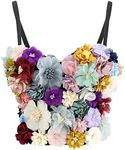 Women's Bustier Crop Top Mesh Corset Top Push up Rhinestone Diamond Bra Club Party Vest, #10 Floral, Small