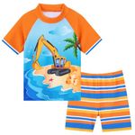 WAWSAM Kids Swimsuit Boys Two Pieces Truck Swimsuit Toddler Rash Guard and Trunk Beach Bathing Suit Quick Dry Short Sleeve Shirt Swimwear Set for Summer Surfing Holiday