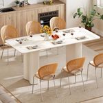 DWVO 70.8Inch Dining Table for 6-8 People Modern Rectangular Kitchen Table Large Cream White Dinner Table with Solid Wave Curved Legs for Dining Room Kitchen Home Office Apartment