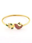 ZAVERI PEARLS Pink & Green Cubic Zirconia Peacock Inspired Bangle Style Brass Kada For Women-ZPFK10390