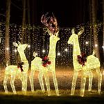 3-Piece Christmas Reindeer Family Set, Warm White Lighted Christmas Decoration Outdoor, Waterproof Christmas Deer Decor for Yard Patio Lawn Garden Party