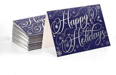 Better Office Products 50 Pack Happy Holidays Cards with Silver Foil Accents, 5" x 7", High Gloss, Interior Greeting, with 50 Envelopes, Christmas Cards, New Years Cards, 50 Count Boxed Set