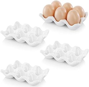 DEAYOU 4 Pack Porcelain Egg Container, Ceramic Eggs Keeper Storage Organizer for Display, Kitchen, White