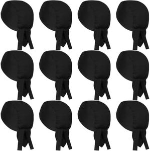 Chuarry Tie Back Chef Hat for Men Adjustable Chef Cap Chefs Bandana Skull Cap Black Breathable Cooking Hat for Men Women(12 Pcs)
