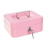 Cash Box with Lock and Money Tray, Metal Money Box for Cash, Cash Lock Box 7.87 x 6.3 x 3.54 Inches Pink