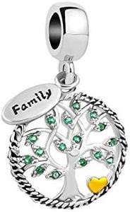 MiniJewelry Family Tree of Life Charm Compatible with Pandora Moments Bracelets Green Cubic Zirconia Love Heart Mum Grandma Wife Mother Sister Daughter Granddaughter Nana Auntie, Copper Cubic Zirconia, No Gemstone