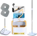 Spin Mop and Bucket System PRO w/Detachable Inner Bucket, Separates Clean and Dirty Water, Self Standing, Foldable Square Mop Head, Triple Jet Stream w/Hidden Brush, Replaceable 2pc Pads