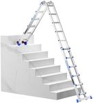 Wolec Home DIY Multi-Position Ladder: Rock-Solid Stabilizer & Wheels - Heavy Duty Aluminum Extension Telescoping Ladder for Indoor & Outdoor Maintenance,20 FT Blue