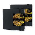 Zen Sangam Artists’ - (Pack of 2) Pocket Square Size Mixed Media Art Journal - 200 GSM - Ultra Smooth Surface - (200 Pages) - Size (10.5cmx10.5cm) - Hardbound Sketchbook - Easy to Carry Book - Black