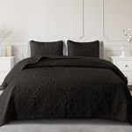 Exclusivo Mezcla Quilt Set King Size, Lightweight Vintage Quilts Bedspreads Coverlets with Pillow Shams, Soft King Quilt Bedding Set for All Seasons, (104"x96", Black)