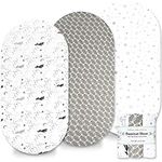 Baby Bassinet Sheets for Boy and Girl (3 Pack) - 100% Natural & Breathable Cotton Sheet Set - Universal Fitted for Oval, Hourglass & Rectangle Bassinet Mattress - Size 32 x 17 x 2 Inches(Grey)