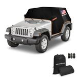 Wrangler Cab Cover for 2007-2024 Jeep Wrangler JKU JLU 4 Door,NEVERLAND Half Car Cover Waterproof Oxford with Reflective Strip,Sun Snowproof Cab Car Cover Black