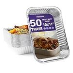 MATANA - 50 Reusable Large Silver Aluminium Foil Roasting Oven Trays (37x27cm/5000ml)
