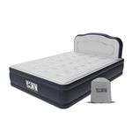 YAWN AIR Bed - Self-Inflating Airbed Double Size - Great Guest Bed, Camping Mattress - Built-in Pump & Headboard - Grey Fabric Material - Available in UK Single, Double & King