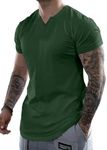 JMIERR Muscle Shirts Slim T Shirt V-Neck Hip Hop Longline Dark Green Shirt Short Sleeve Gym Workout Athletic Tees Shirts, M