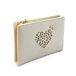 Woodland Leathers Women's Wallet and RFID Card Holder with Decorative Heart Pattern, Bifold Faux Leather Lady Zipper Purse Button Wallet with Multiple Card Slots and Roomy Compartment (Cool Grey)