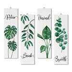 decalmile 4 pieces Tropical Palm Leaves Wooden Signs Hanging Wall Plaque Boho Leaf Wall Decor Sign for Bathroom Living Room Home Art Decor