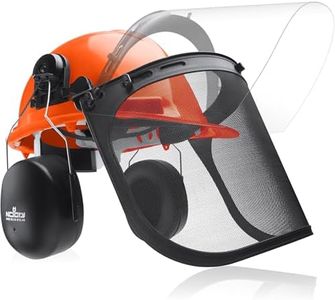 NoCry 6-in-1 Industrial Chainsaw Helmet with Face Shield and Ear Muffs - Includes a Mesh Chainsaw Face Shield & a Clear Plastic Face Visor - ANSI Z89.1 Certified Forestry Helmet or Arborist Helmet