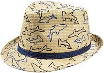 PEAK 2 PEAK Girls and Boys Straw Trilby Fedora Cap Fedora Hat Short Brim - UPF 50+ Sun Protection - Fish Print (14-16 Years)