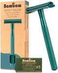 Bambaw Men Safety Razor with 5 Double Edge Safety Razor Blades, Single Blade Razor for Men & Women, Plastic Free Metal Razor – Sea Green