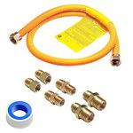 Roastove 48" Flexible Yellow Coated Gas Line Connector Kit for Stove, Dryer, Gas Water Heater, Furnace,5/8 in.OD(1/2 in. ID）Flexible Gas Line with Connector 1/2" FIP &1/2"MIP & 3/4"MIP Fitting