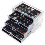 Misdary 72 Grid Rock Display Case Acrylic Rock Collection Box for Kids 4 Drawers Velvet Insert Rock Storage Box Display Cases for Collectibles Crystal Display Shadow Boxes Display Cases (Black)