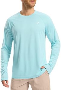 Pudolla Men's Sun Protection Shirts UV SPF UPF 50+ Long Sleeve Lightweight Quick Dry Swimming Fishing Shirts(Light Blue M)