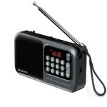 Amkette Pocket Mate Digital FM Radio with Bluetooth Speaker - Type C Charging, Antenna, Multiple Playback 8 Hours Playtime, and Number Pad (Headphone Jack, SD Card, USB Input) (Grey)