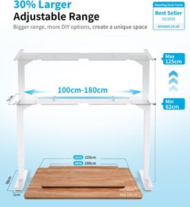 MAIDeSITe Electric Standing Desk Frame – Dual Motor, Height Adjustable, White