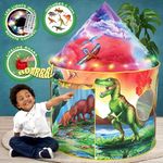 W&O Dinosaur Discovery Kids Tent with Roar Button, Dinosaur Toys and LED Lights - Epic Pop Up Tent for Boys & Girls - Perfect for Indoor & Outdoor Adventures