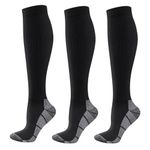 YUEDGE Compression Socks For Men Long Running Cycling Softball Baseball Athletic Sports Socks Black Flight Socks For Men Size 6-10, 5 Pairs