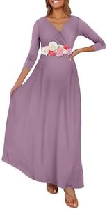 KIM S Maternity Dress Plus Size Summer Photoshoot Maxi Long Sleeve Faux Wrap Nursing Friendly Outfits Postpartum 2024 (Dusty Purple XXXL)