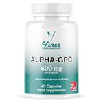 Vinco Alpha GPC 600mg in One Capsule - 60 Capsules = 60 True Servings - Pure Choline Supplement - Nootropic for Brain Support, Focus, Memory, Motivation & Energy - Alpha GPC Rich - Made in The UK