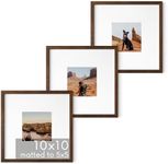 Haus and Hues 10x10 Frames - Square Picture Frames set of 3 Picture Frame, 10 x 10 Frame Walnut Picture Frames, Photo Gallery Wall Frame Set, Square Frame 10 x 10 Picture Frames, Wooden Picture Frames