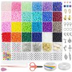 Redtwo 3400 Pcs 4mm Glass Seed Beads for Jewelry Bracelet Making Kit, Friendship Bracelet Kit, Tiny Waist Beads with Letter Beads and Elastic String, DIY Art Craft Girls Gifts
