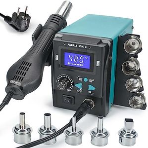 YIHUA 959D-II Estacion de soldadura aire caliente para soldadura y desoldadura de SMD con pantalla LCD, soporte para boquillas, auto inicio/parada, temperatura ajustable, volumen de aire EU plug