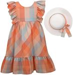 Bonnie Jean Easter Dress Spring Floral Dress with Basket Purse for Toddler and Little Girls (6, Coral-Plaid-Ruffle-Dress-with-Hat)