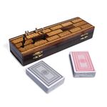 Traditional classic wooden cribbage board with pegs and two packs of playing cards | internal storage area | Retro wooden board set | crib board