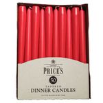 Price's Candles - Tapered Dinner Candles - Pack of 50 - Red - Dripless - Unscented - 7 Hour Burn TimeÊ