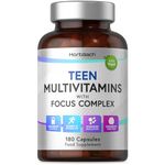 Multivitamin for Teens | 180 Capsules | Focus Complex for Energy, Hormone and Cognitive Support | Vegan Supplement for Teenage Boys & Girls | by Horbaach