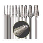 10 Pcs Ball Nosed Cone Shape Diamond Burr - 3/32 Inch Shank Diamond Burs Stone Carving Bits for Rotary Tool Include Dremel